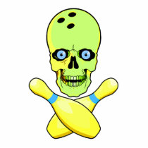 bowling skull and cross pin yellow green photo cut out