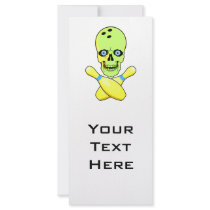 bowling skull and cross pin yellow green rack card