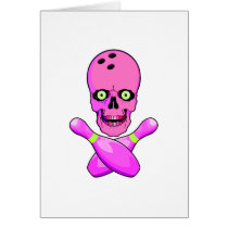 bowling skull and cross pins hot pink and green card