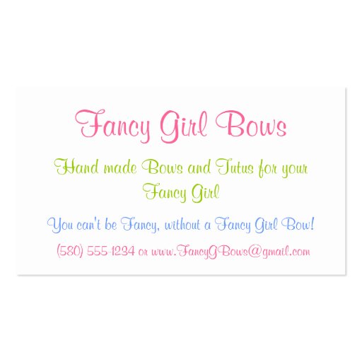 bows tutus cute business card classy chic sassy (back side)