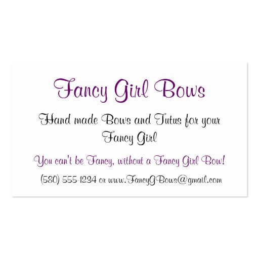 bows tutus cute business card classy chic sassy (back side)