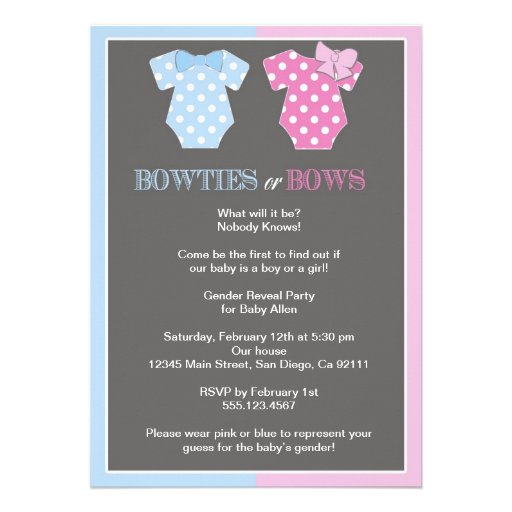 Bowties or Bows Gender Reveal Invitaition Personalized Invitations