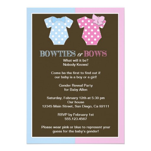 Bowties or Bows Gender Reveal Invitaition Invitations (front side)