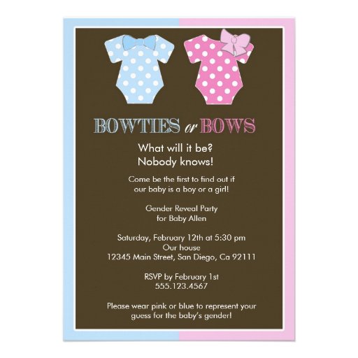 Bowties or Bows? Gender Reveal Invitation (front side)