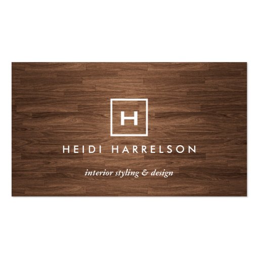 BOX LOGO with YOUR INITIAL/MONOGRAM on BROWN WOOD Business Card (front side)