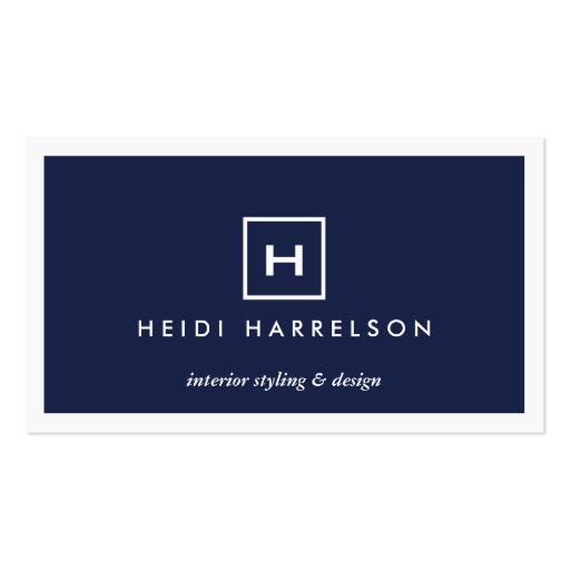 BOX LOGO with YOUR INITIAL/MONOGRAM on DARK BLUE Business Card Template