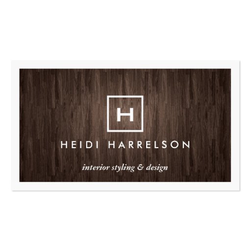 BOX LOGO with YOUR INITIAL/MONOGRAM on DARK WOOD Business Card Templates (front side)