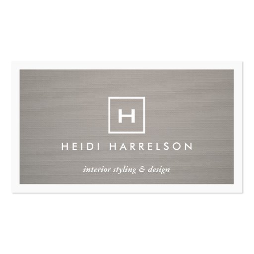 BOX LOGO with YOUR INITIAL/MONOGRAM on GRAY LINEN Business Cards (front side)