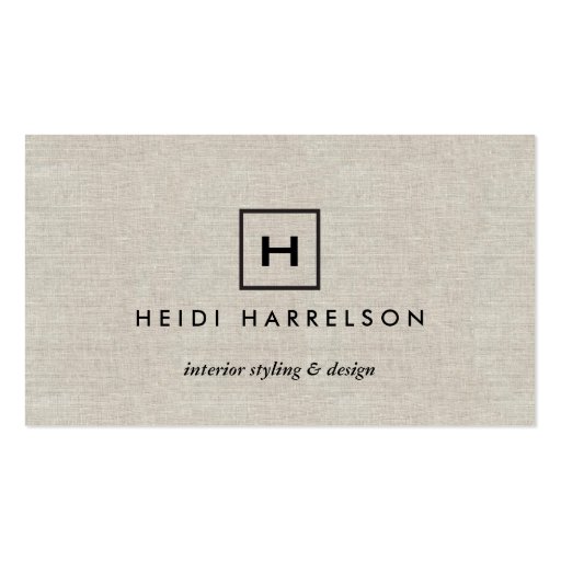 BOX LOGO with YOUR INITIAL/MONOGRAM on TAN LINEN Business Card