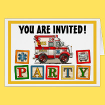 Box Truck Ambulance Party Invitation cards