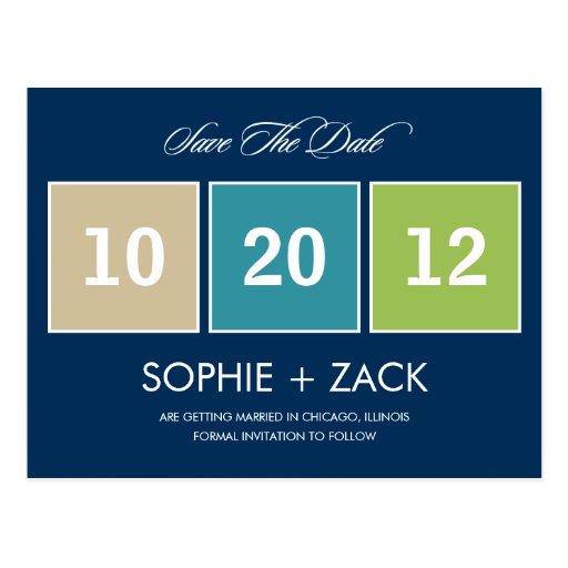 Boxed Calendar Save The Date Postcard (Navy Blue)