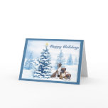 Boxer Christmas Blue Tree Greeting Card