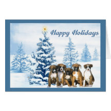 Boxer Christmas Blue Tree Greeting Card