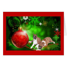 Boxer Christmas Red Ball and Green Greeting Card
