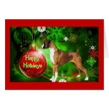 Boxer Christmas Red Ball and Green Greeting Card
