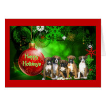 Boxer Christmas Red Ball and Green Greeting Card