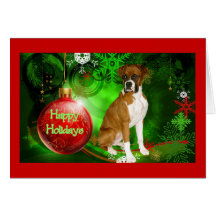 Boxer Christmas Red Ball and Green Greeting Card
