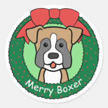 Boxer Christmas Round Sticker
