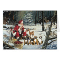 Boxer Christmas Santa Woods Greeting Card