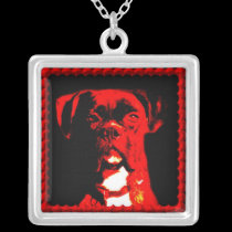 Boxer dog in red silver necklace necklaces