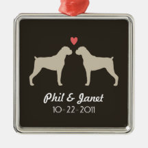 Boxer Dog Silhouettes with Heart and Text Ornament