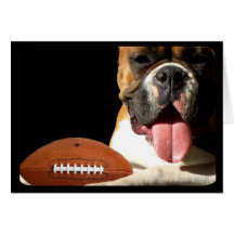 Boxer dog with football greeting card