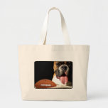 Boxer dog with football tote bag