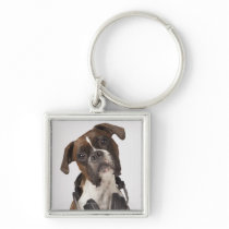 boxer dog with headphones key chain