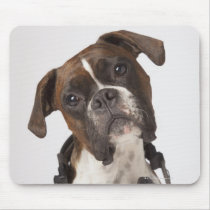 boxer dog with headphones mouse pad
