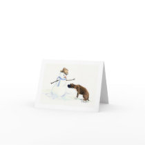 "Boxer Meets Snowman" Dog Art Notecard by CharlottesWebArt "Boxer Meets Snowman" Dog Art Notecard