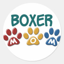 BOXER MOM Paw Print 1 Round Sticker