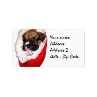 Boxer puppy in Christmas Stocking shipping label