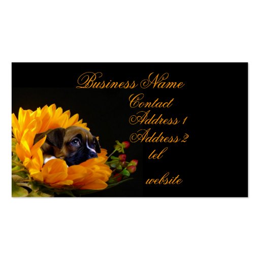 Boxer puppy in sunflower business card (front side)