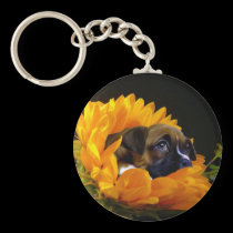 Boxer puppy in Sunflower keychain keychains