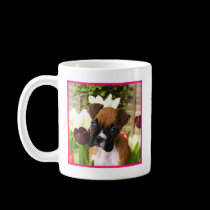Boxer puppy in Tulips mug mugs