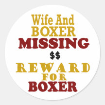 Boxer & Wife Missing Reward For Boxer Stickers