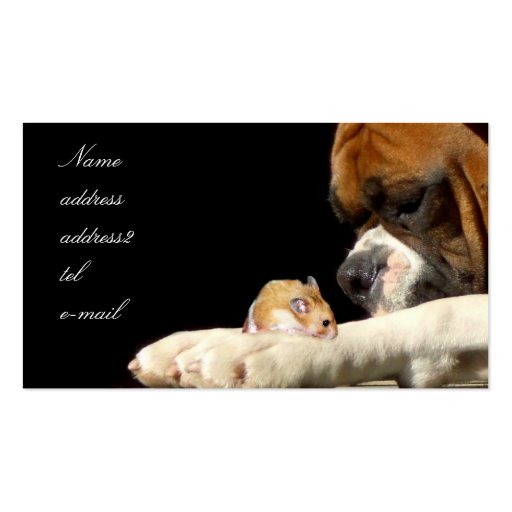 Boxer with hamster business card