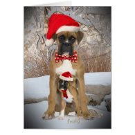 Boxer with Puppy Christmas Card