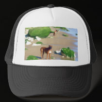 Boxers on the beach art cap hats