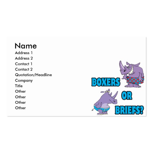 boxers or briefs funny undies rhinos business card templates (front side)
