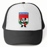 This cute little panda bear is ready for a boxing match! Panda wears boxing gloves before a Hungary flag shield. Great for Hungarian boxing fans or boxers!