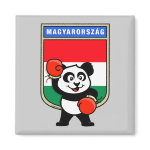 This cute little panda bear is ready for a boxing match! Panda wears boxing gloves before a Hungary flag shield. Great for Hungarian boxing fans or boxers!