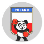 This cute little panda bear is ready for a boxing match! Panda wears boxing gloves before a Poland flag shield. Great for Polish boxing fans or boxers!