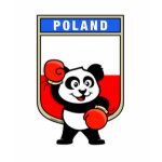 This cute little panda bear is ready for a boxing match! Panda wears boxing gloves before a Poland flag shield. Great for Polish boxing fans or boxers!
