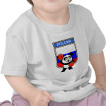 This cute little panda bear is ready for a boxing match! Panda wears boxing gloves before a Russia flag shield. Great for Russian boxing fans or boxers!