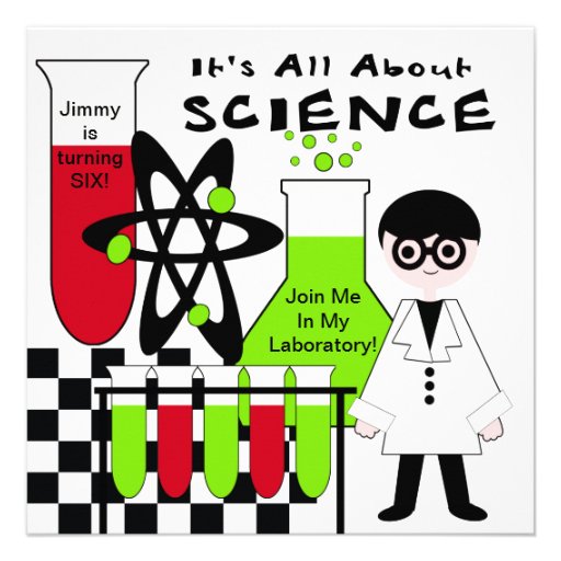Boy All About Science Birthday Party Invitation