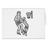 Boy and dad playing basketball greeting cards