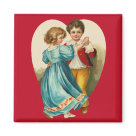 square_magnet - Sweet Victorian style Valentines Day them showing an adorable boy and girl dancing. Many gifts and apparel available with this sweet vintage design in my store.: Sizes 