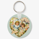 round_keychain - Sweet Victorian style vintage heart with adorable little boy and girl surrounded by a floral heart. Many gifts and apparel available with this design in my store.: Sizes 