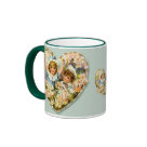ringer_mug - Sweet Victorian style vintage heart with adorable little boy and girl surrounded by a floral heart. Many gifts and apparel available with this design in my store.: Sizes  Available colors: huntergreen
